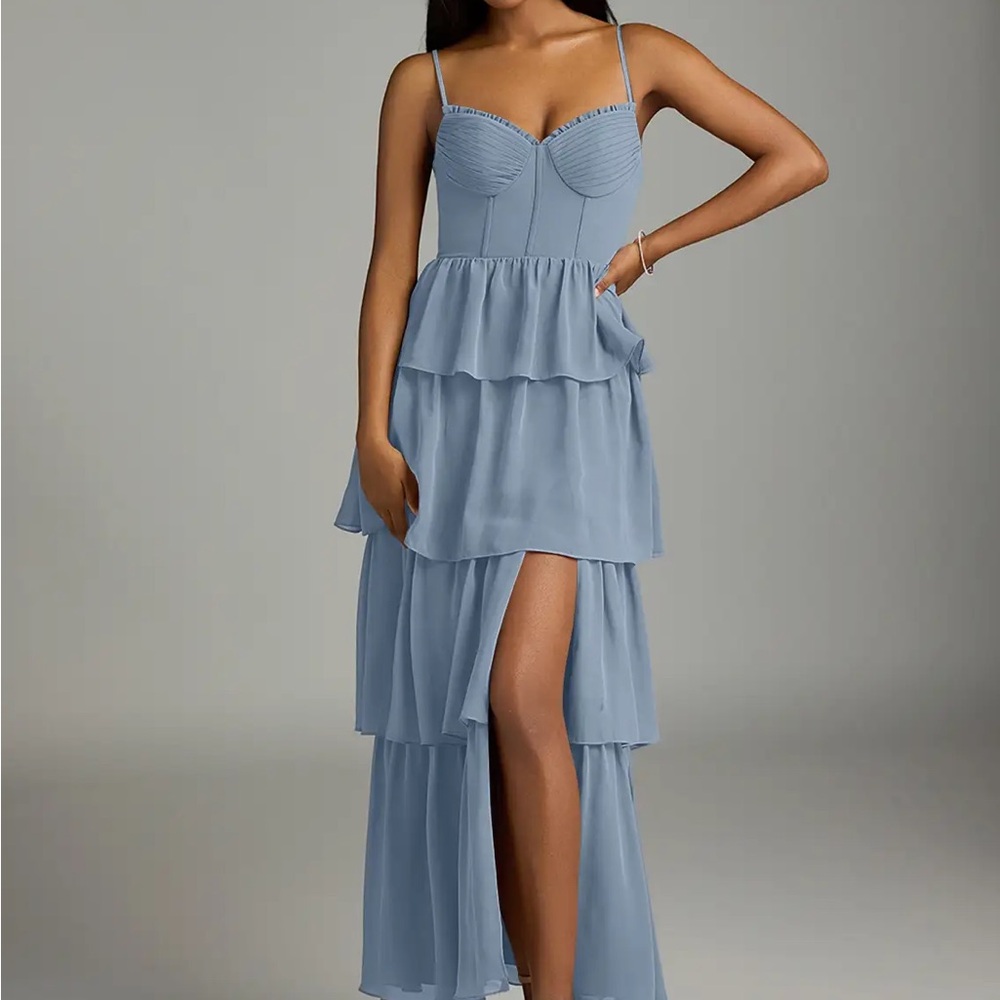 Bridesmaid Blue Tiered Maxi Dress